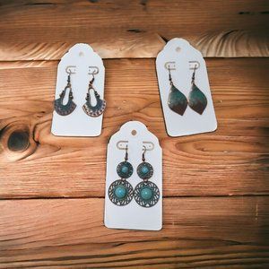 NEW - Lot of 3 ‎ Turquoise & Copper Color  Metal  Earrings  boho dangle